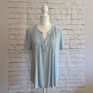 Notations Blue Short Sleeve Pleated Polo Blouse